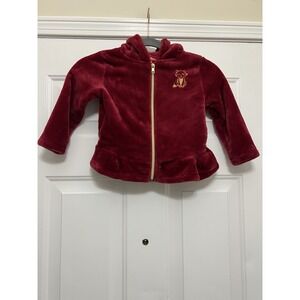 Penelope Mack Girls Toddler Red Fuzzy Jacket Size 3T Hooded Full‎ Zip Ears